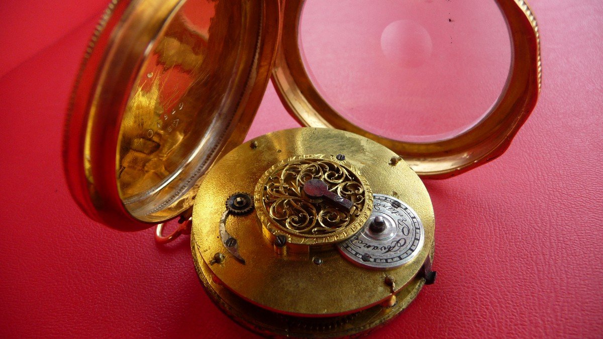 Superb Watch With Enameled Decor And Dates Of The Month In Vermeil, Late 18th Century.-photo-4