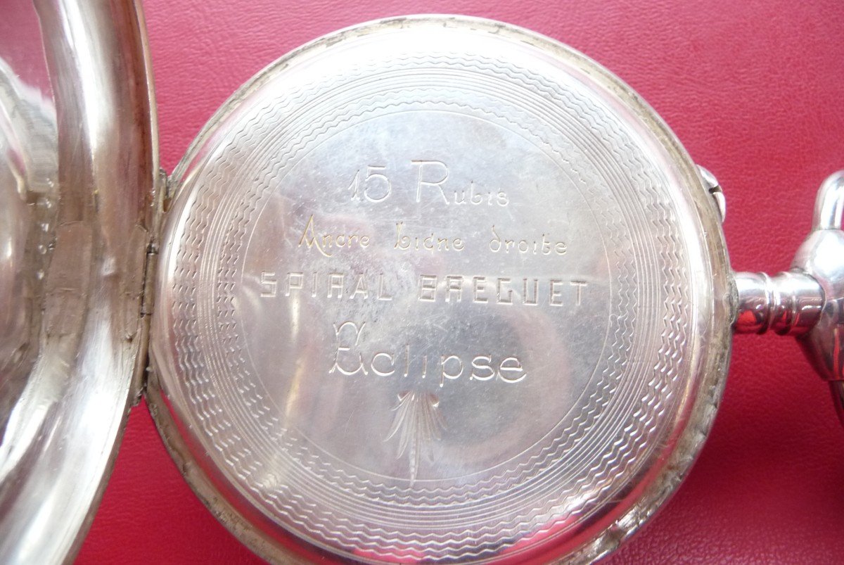 Very Large And Rare Regulator Watch In Solid Silver, Brand (eclipse), From The 1900s.-photo-3