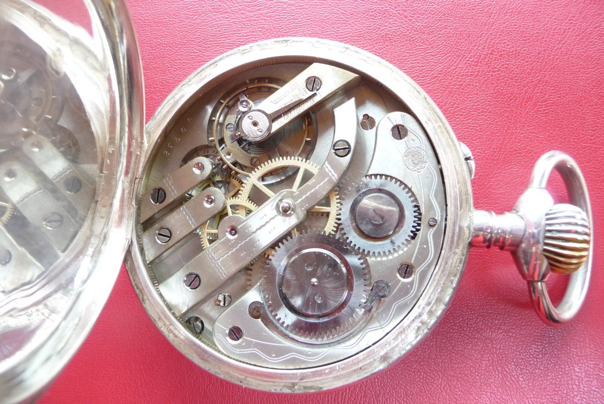 Very Large And Rare Regulator Watch In Solid Silver, Brand (eclipse), From The 1900s.-photo-4