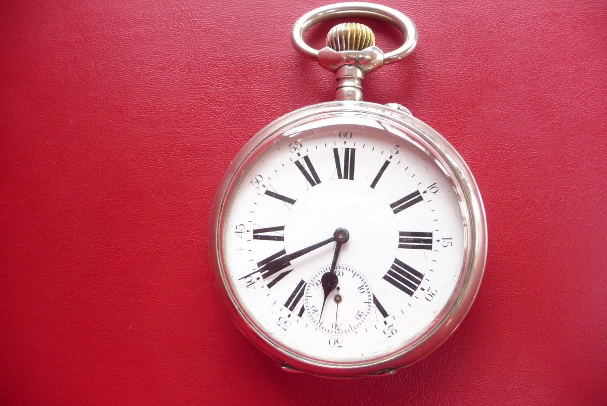 Very Large And Rare Regulator Watch In Solid Silver, Brand (eclipse), From The 1900s.