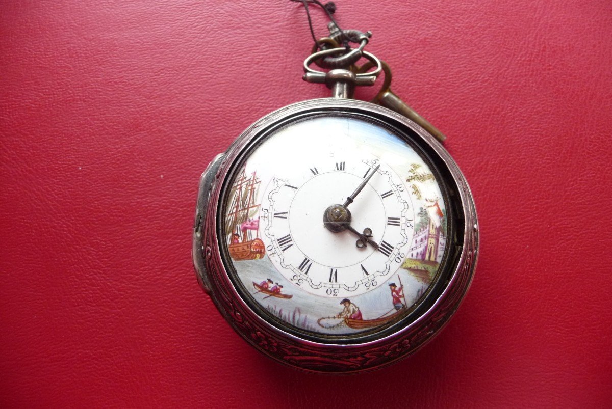 Exeptionnel Montre  Oignon XVIIIème En Argent Massif à Double Boitier, De John May, Vers 1750