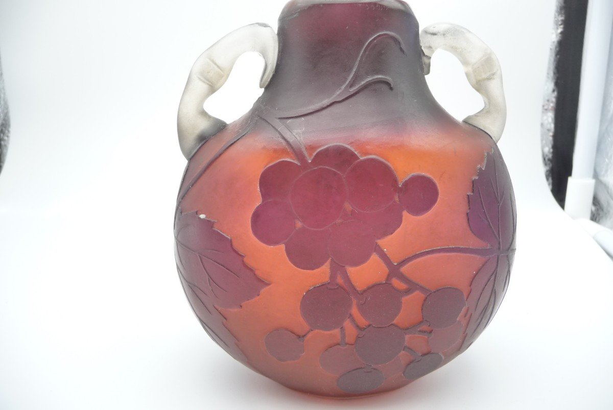 Delatte: Daum, Acid-etched Multi-layered Glass Vase By Michel Malherbe, Master Glassmaker