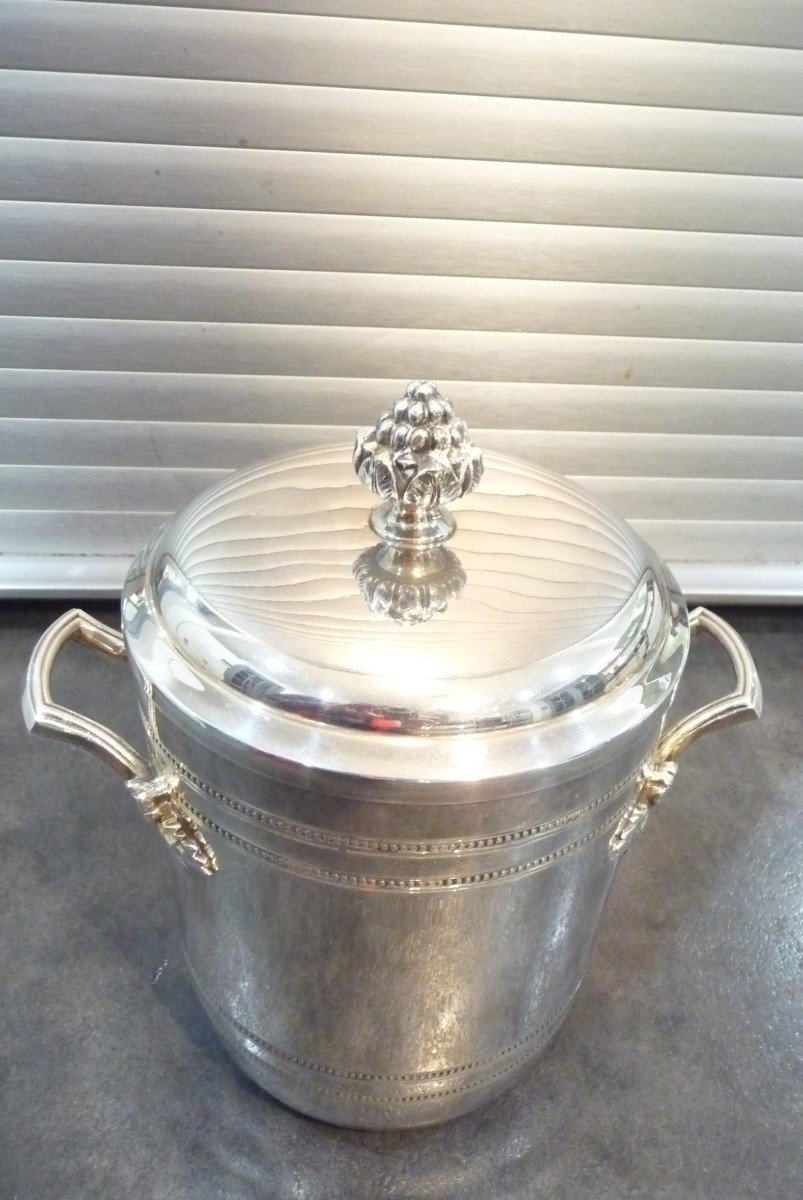 Ice Cooler By (roux Marquiand), Silver Metal, Glass Interior, New In Stock-photo-3