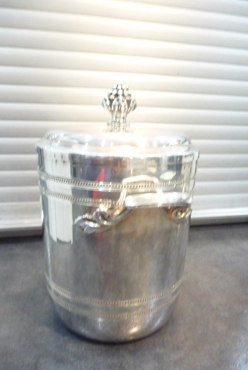 Ice Cooler By (roux Marquiand), Silver Metal, Glass Interior, New In Stock-photo-4