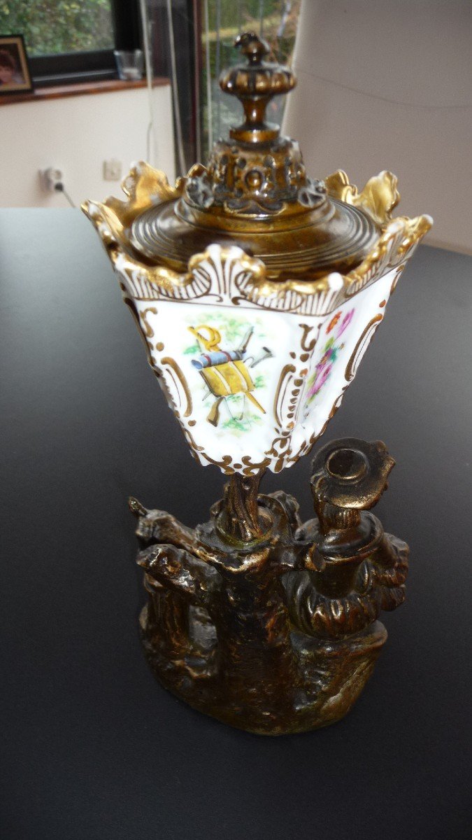 Amazing Paris Porcelain Object With The Lower Part Imitating Bronze. 19th Century-photo-2