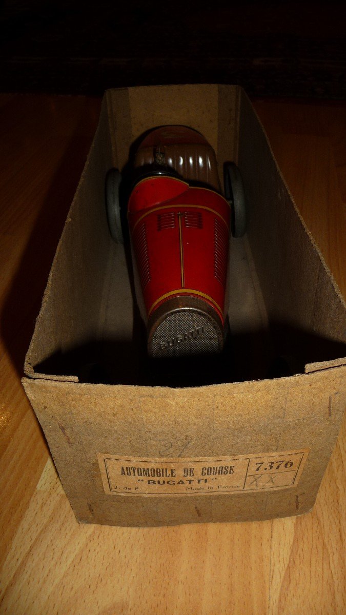 Jep Toy: Red Tin Toy Racing Bugatti, Spring Engine. Produced From 1928 To 1936-photo-3