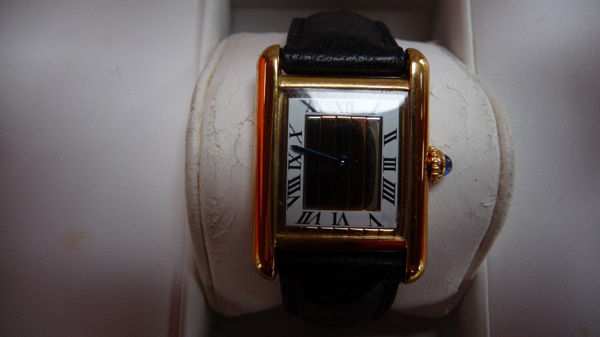 Cartier: Belle Montre Cartier Must De Dame En Vermeil, Années 80, Révisée Garantie.-photo-2