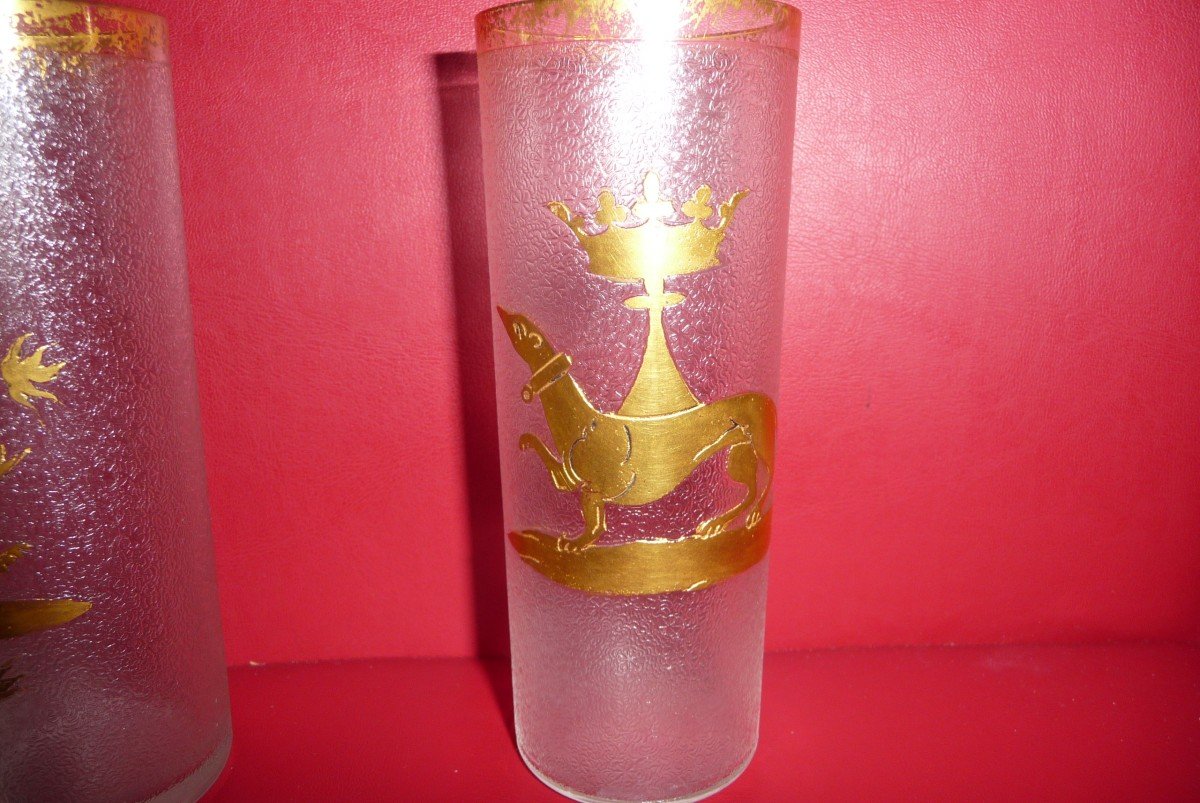 Pair Of Engraved And Gilded Glass Vases, With Arms, Of Anne De Bretagne And Claude De France-photo-2