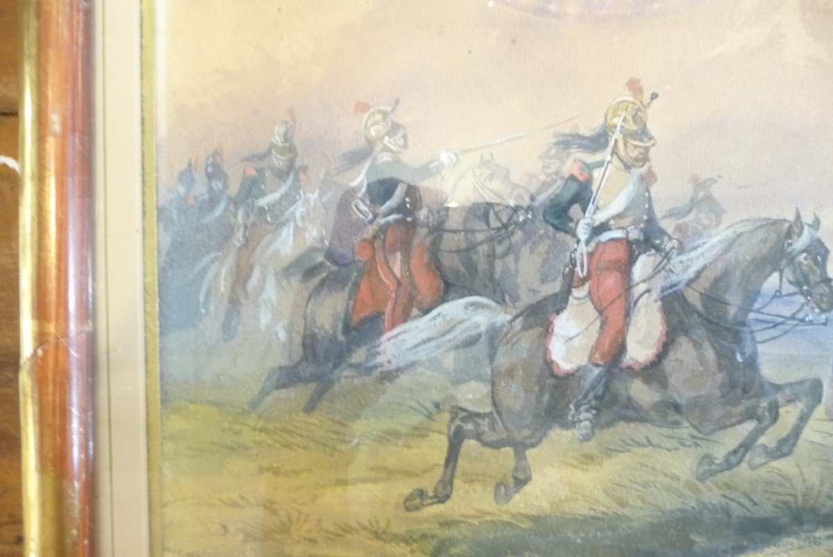 (Charles de Luna) , Aquarelle : Charge De Carabiniers, Monarchie De Juillet (1855)-photo-3