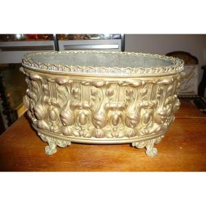 Planter: Beautiful 19th Century Planter In Golden Brass