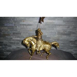  Bronze Of Joan Of Arc With Her Standard, On Her Horse. 19th Century Period