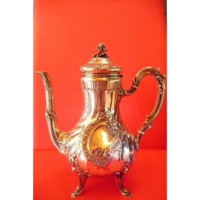 Emile Puiforcat. Twisted Teapot, Louis XV Style In Sterling Silver.