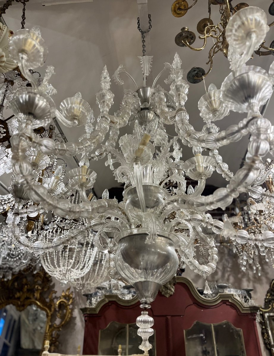 Large Venetian Chandelier, Transparent Murano Glass-photo-3