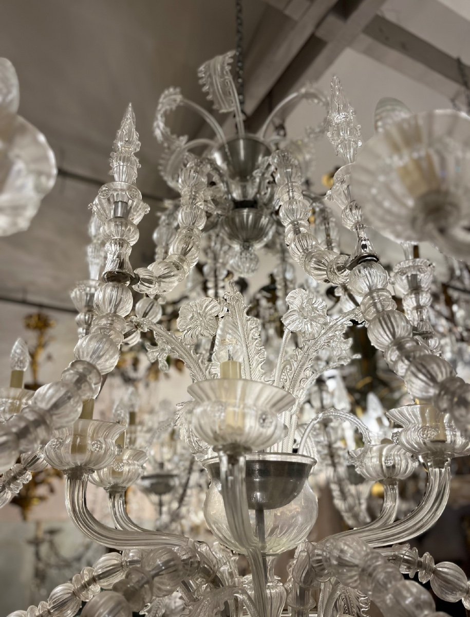 Large Venetian Chandelier, Transparent Murano Glass-photo-1