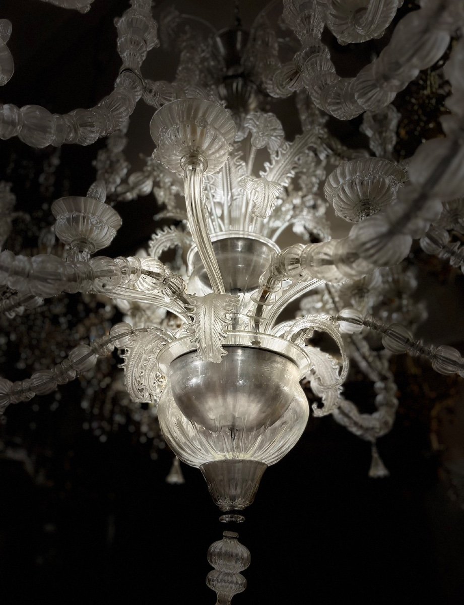 Large Venetian Chandelier, Transparent Murano Glass-photo-5