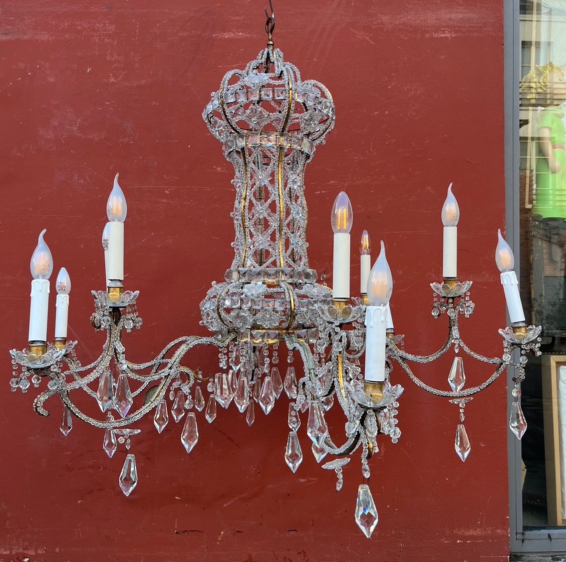 Italian Chandelier In Gilded Iron And Crystal, 20th Century -photo-2