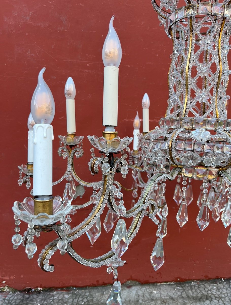 Italian Chandelier In Gilded Iron And Crystal, 20th Century -photo-4