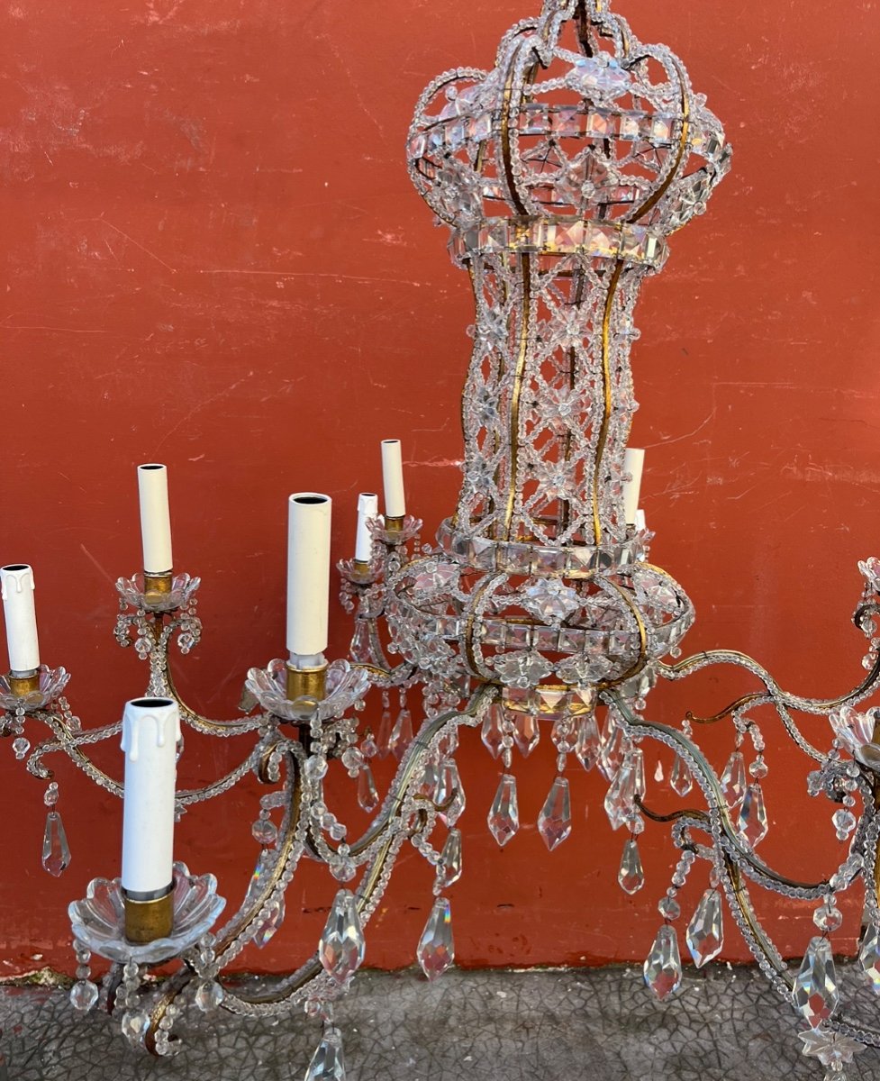 Italian Chandelier In Gilded Iron And Crystal, 20th Century -photo-4