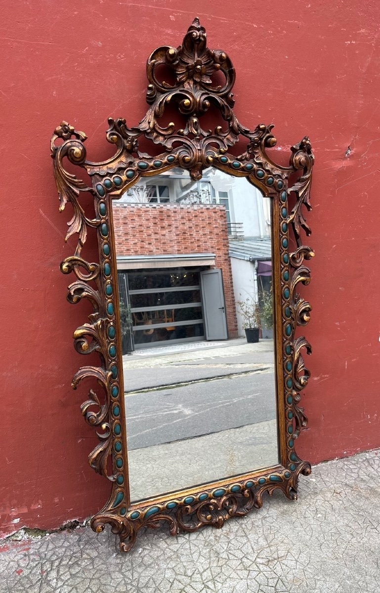 Miroir Italien Baroque Laqué Et Doré, XXe Siècle 