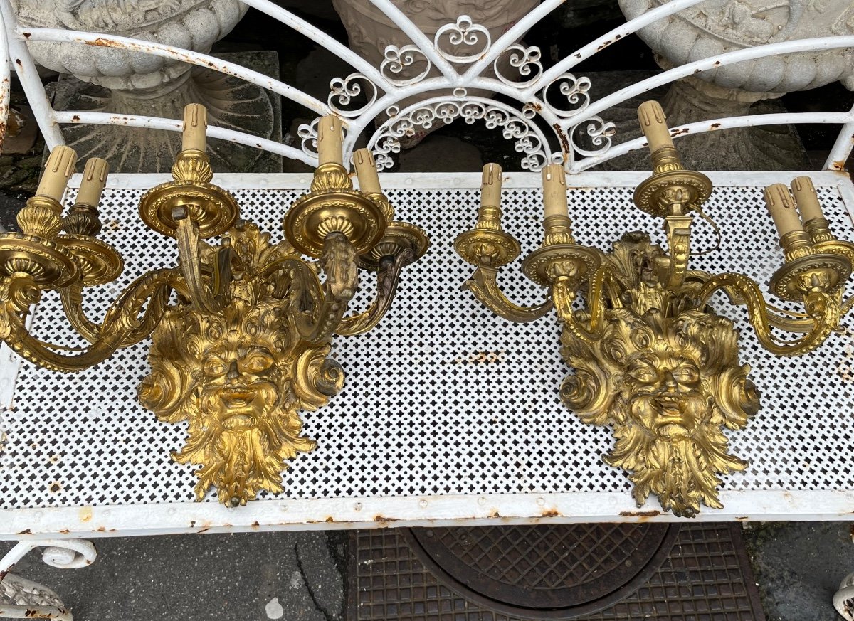 2 Appliques Bronze Doré Modèle Louis XIV 5 Lumières Fin 19 Eme Siècle 