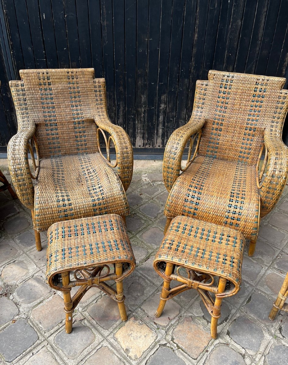 Garden Furniture Of 11 Rattan Objects, 20th Century -photo-3