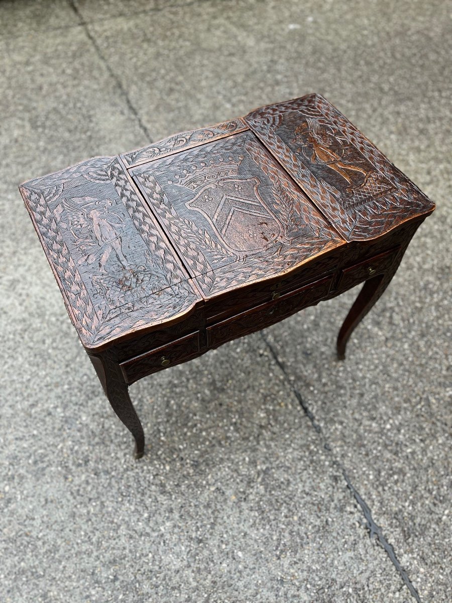 Louis XV Period Dressing Table With Later Carved Decor, 18th Century-photo-3