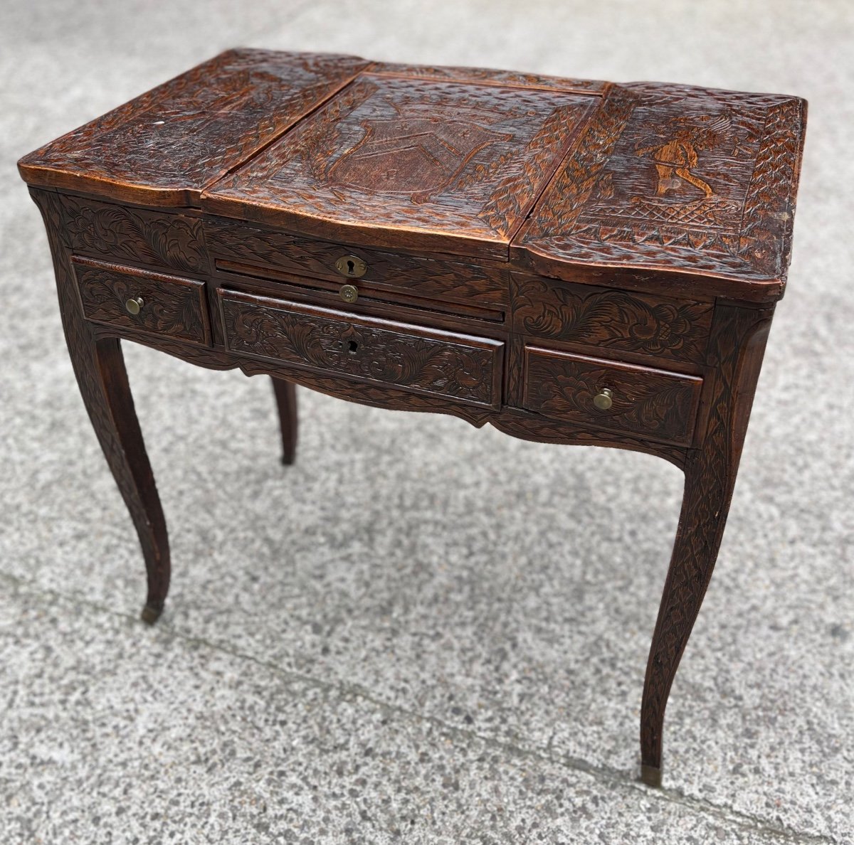 Louis XV Period Dressing Table With Later Carved Decor, 18th Century