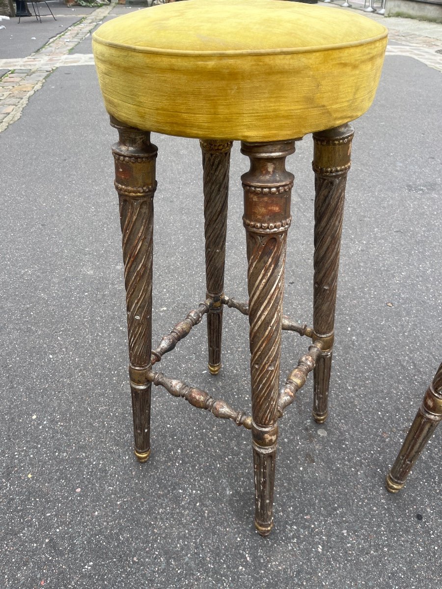 Pair Of Silver And Gold Wooden Bar Stools Italy 1950s -photo-3