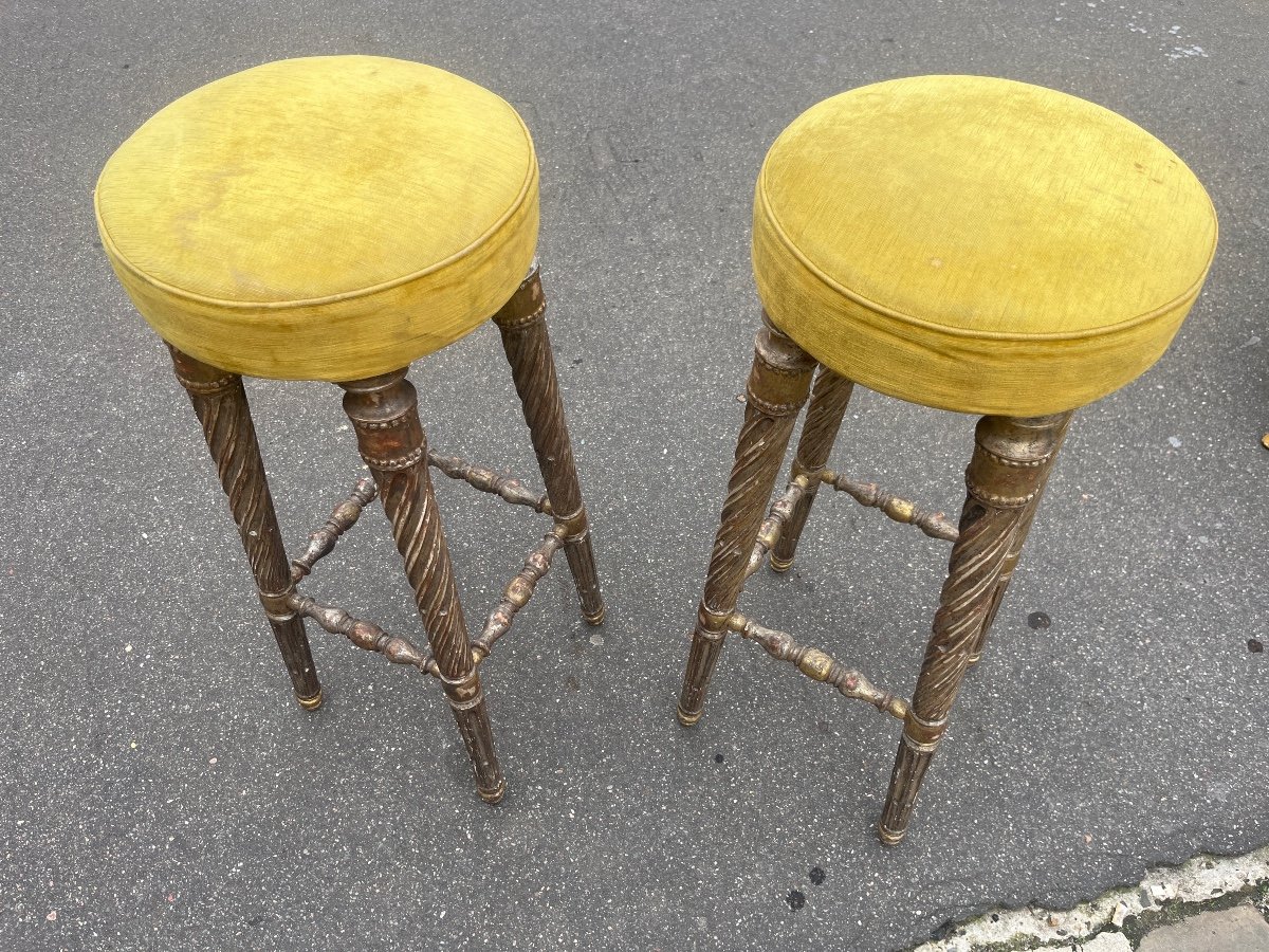 Pair Of Silver And Gold Wooden Bar Stools Italy 1950s -photo-4