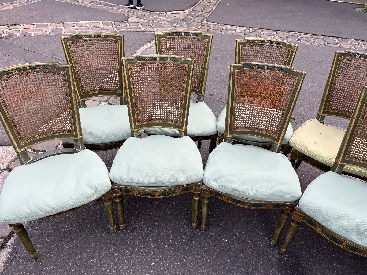 Set Of 10 Louis XVI Style Caned Chairs, 19th Century-photo-2