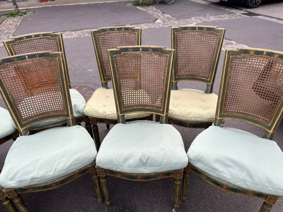 Set Of 10 Louis XVI Style Caned Chairs, 19th Century-photo-3