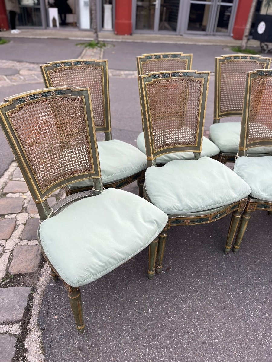 Set Of 10 Louis XVI Style Caned Chairs, 19th Century-photo-4