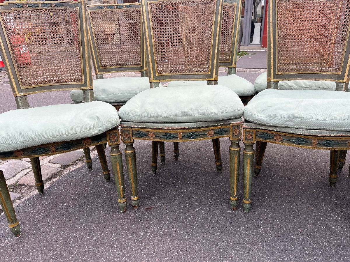 Set Of 10 Louis XVI Style Caned Chairs, 19th Century-photo-3