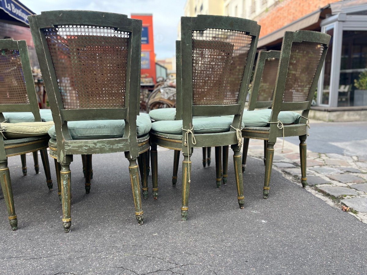 Set Of 10 Louis XVI Style Caned Chairs, 19th Century-photo-4