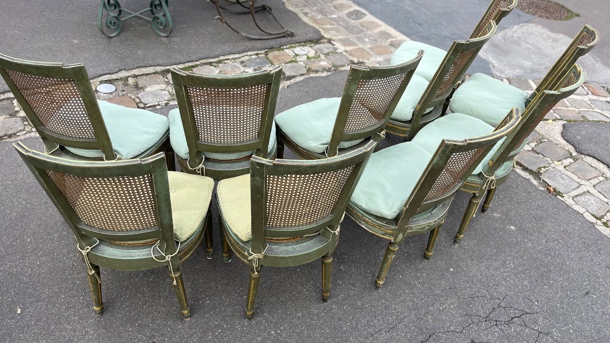 Set Of 10 Louis XVI Style Caned Chairs, 19th Century-photo-5