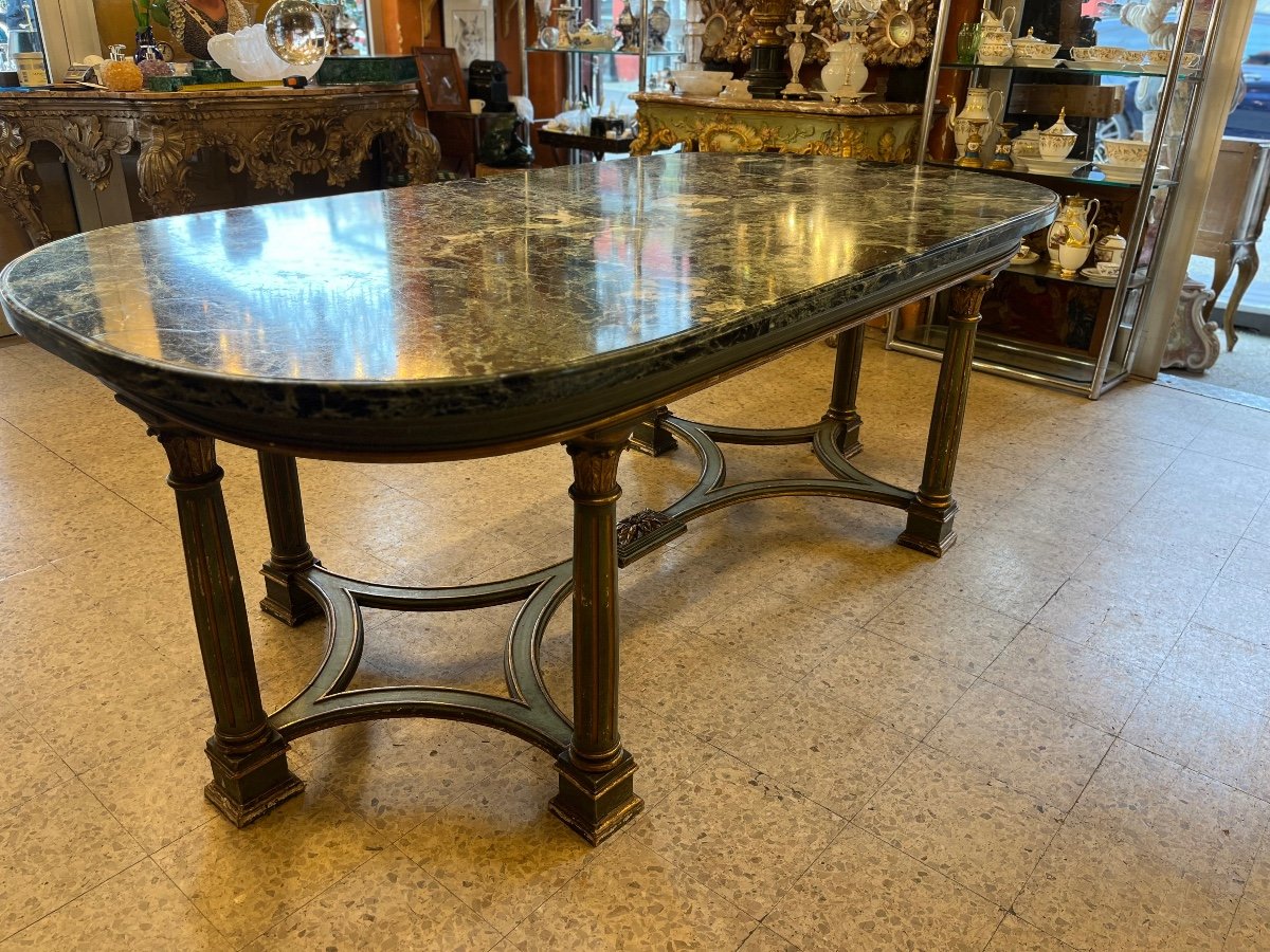 19th Century Italian Oval Dining Table, Greendes Alpes Marble-photo-2