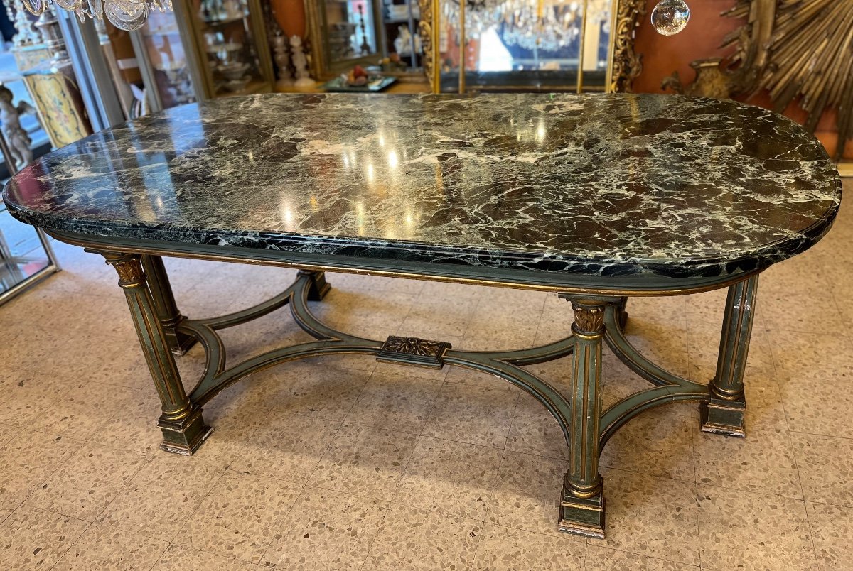 19th Century Italian Oval Dining Table, Greendes Alpes Marble