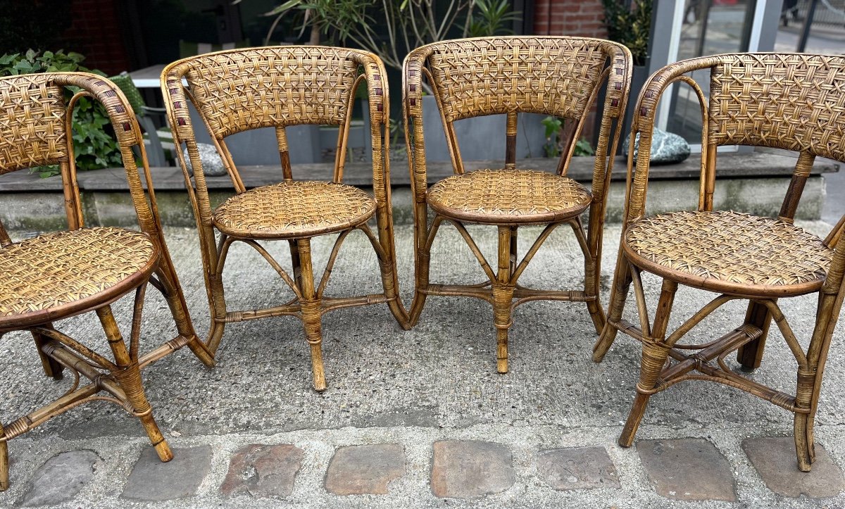 Set Of 4 Rattan Armchairs, Italy, 20th Century-photo-4