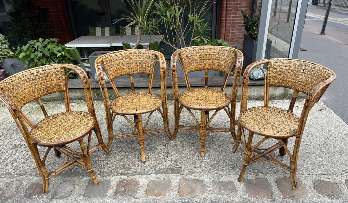 Set Of 4 Rattan Armchairs, Italy, 20th Century