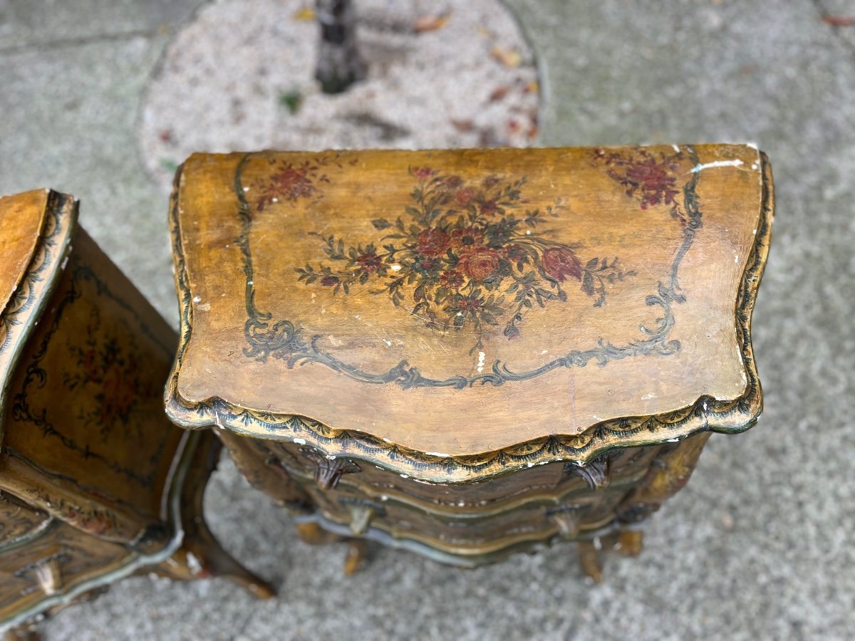 Pair Of Painted Bedside Tables, Italy, Late 19th Century-photo-4