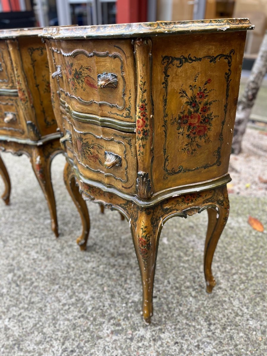 Pair Of Painted Bedside Tables, Italy, Late 19th Century-photo-3