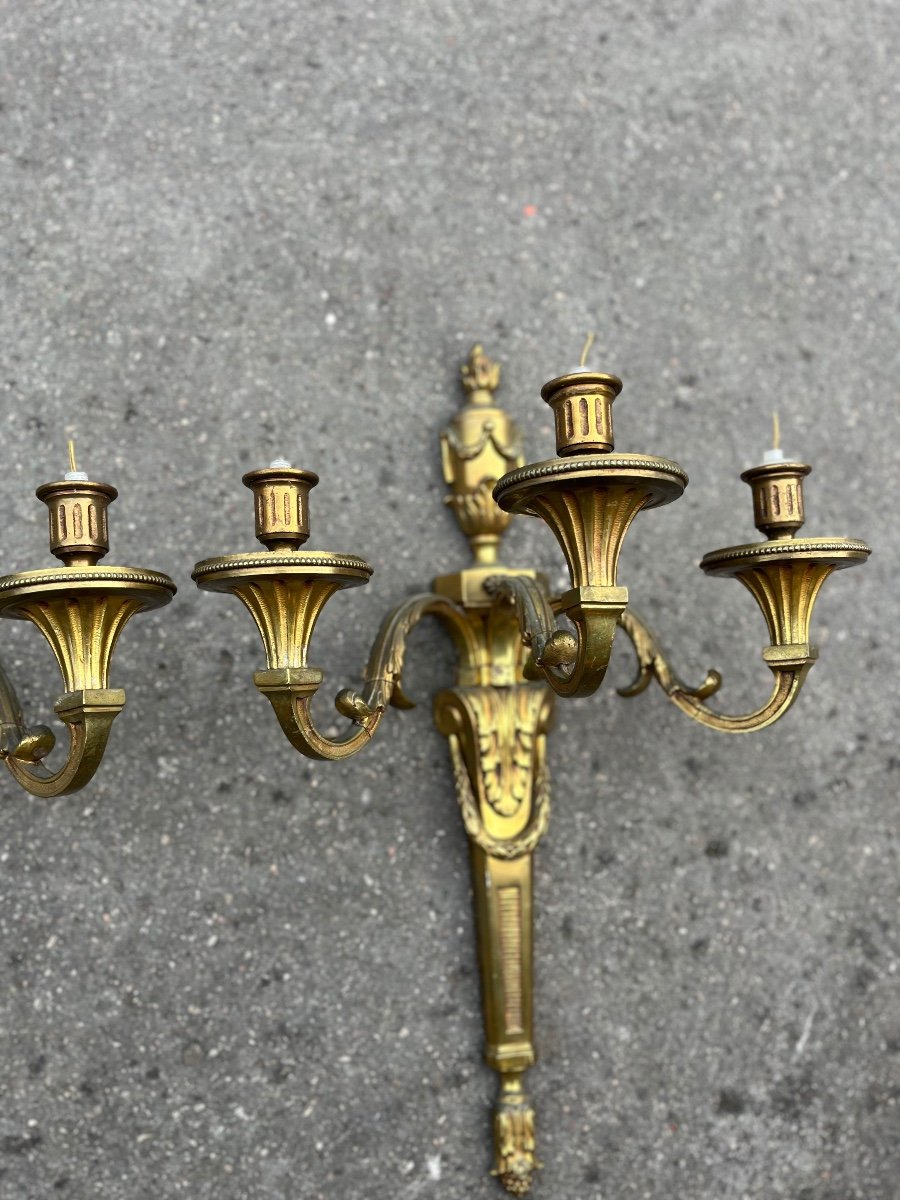 Pair Of Bronze Wall Lights, Louis XVI Style, Early 20th Century-photo-2