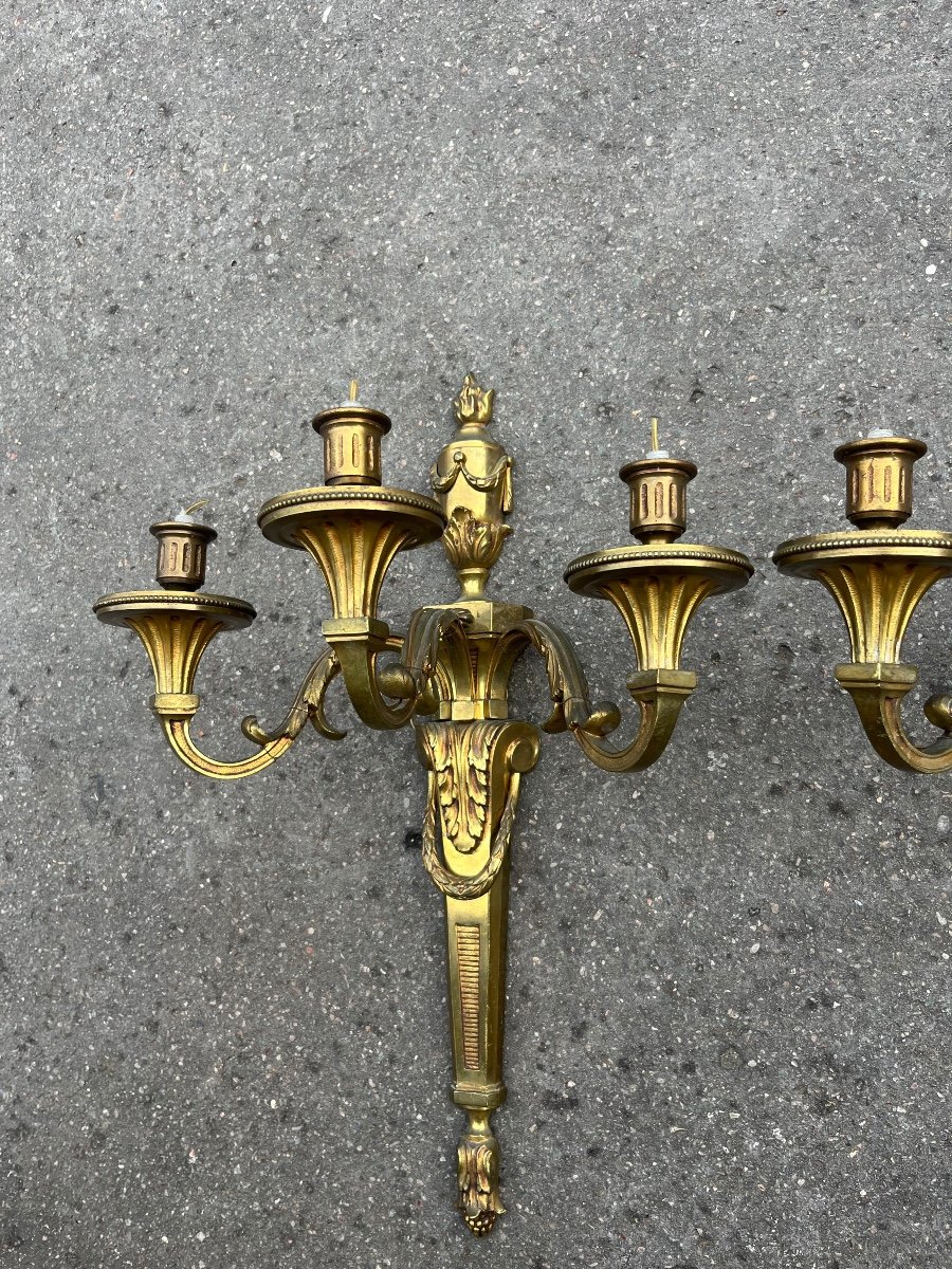 Pair Of Bronze Wall Lights, Louis XVI Style, Early 20th Century-photo-3