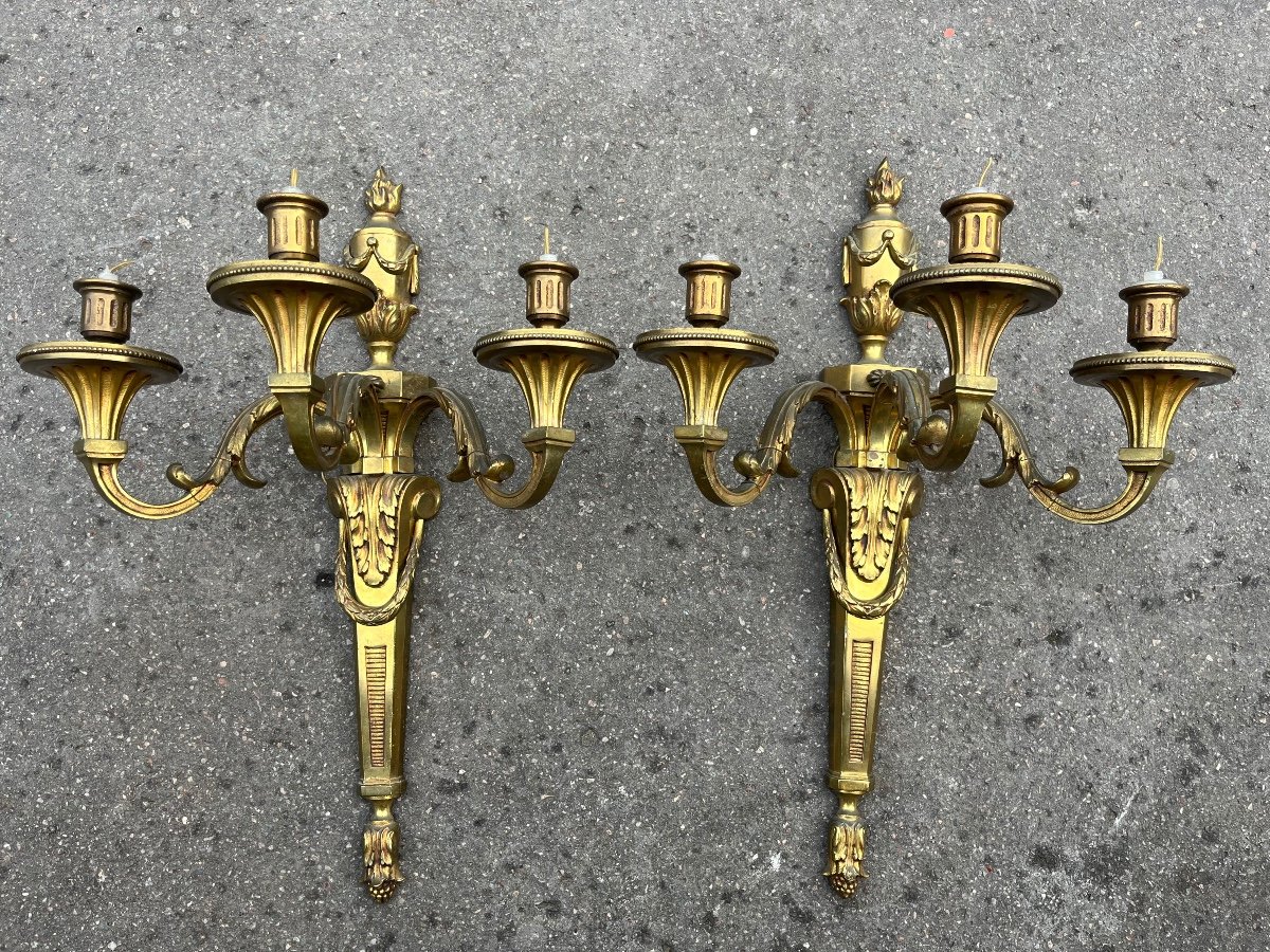 Pair Of Bronze Wall Lights, Louis XVI Style, Early 20th Century-photo-4