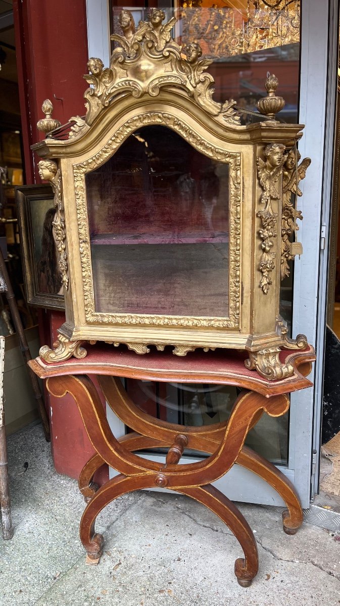 Vitrine baroque bois dore  Du XVIIIe Siècle Avec Console Du XIX Siècle-photo-2