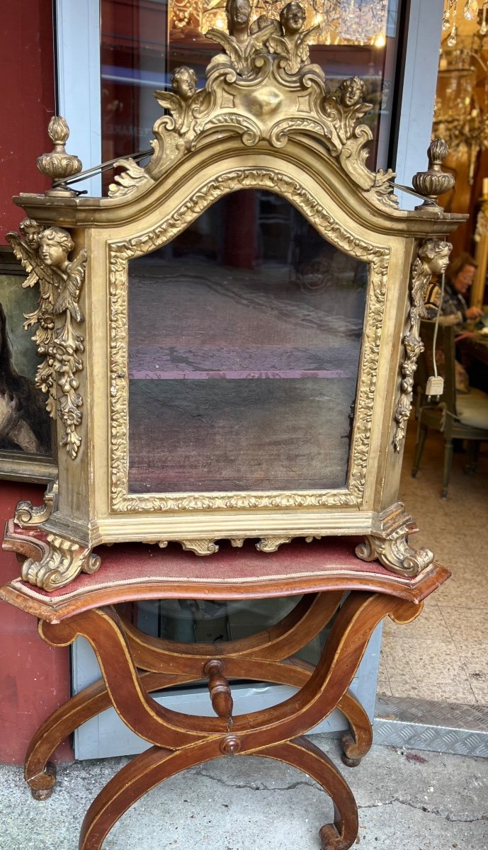 Vitrine baroque bois dore  Du XVIIIe Siècle Avec Console Du XIX Siècle-photo-3