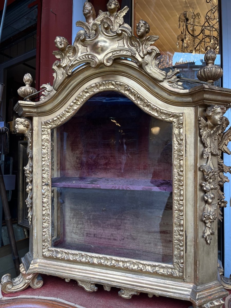 Vitrine baroque bois dore  Du XVIIIe Siècle Avec Console Du XIX Siècle-photo-4