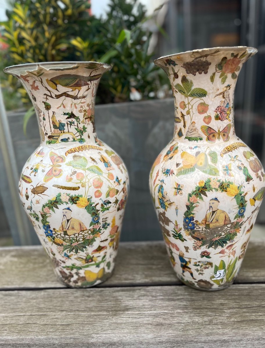 Pair Of Blown Glass Vases, 19th Century-photo-2