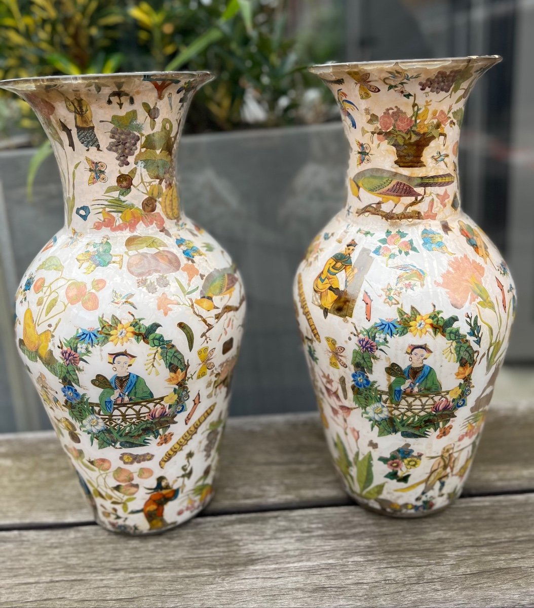 Pair Of Blown Glass Vases, 19th Century-photo-3