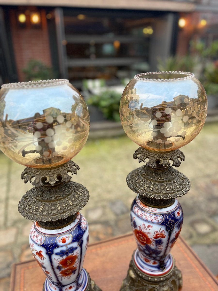 Pair Of Electric Oil Lamps, 19th Century-photo-3